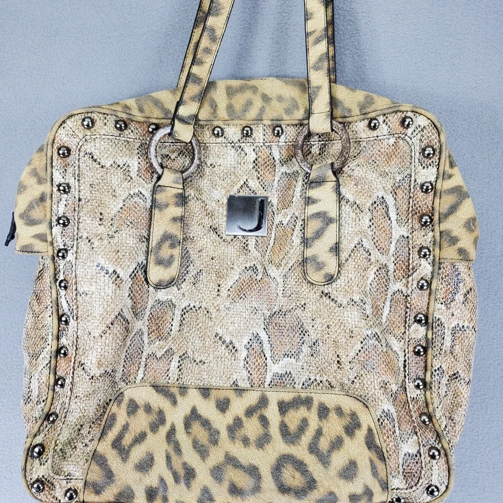 Joanel Faux Snakeskin Leopard Tote Handbag‎ Studs Shoulder Bag Y2K